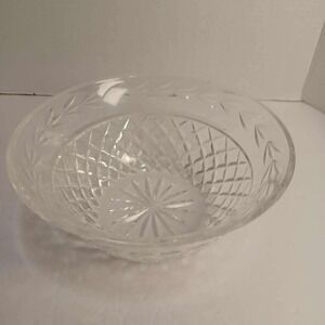 Vintage Lead Crystal Bowl Cut Glass Diamond Leaf Design Centerpiece Serving Bowl